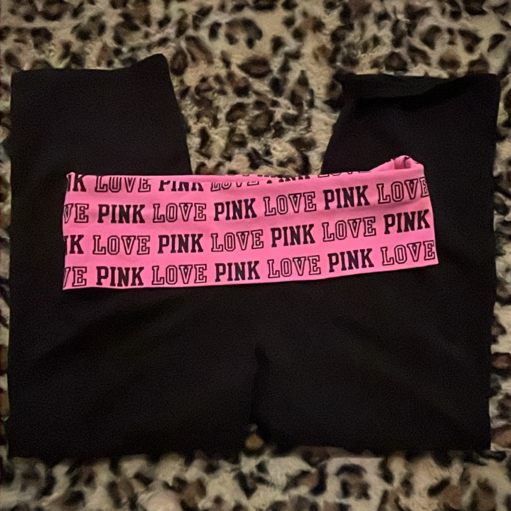 Victoria's Secret Black and Pink Leggings with Love Band